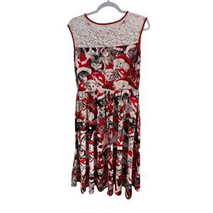 Festive Christmas Cat Print Dress with Lace Yoke Holiday Santa Cats Novelty Dres